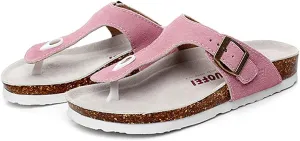 Asifn Women Slide Men Cork Sandal Flat Adjustable Leather Casual Open Toe Shoes Flip-flops Summer