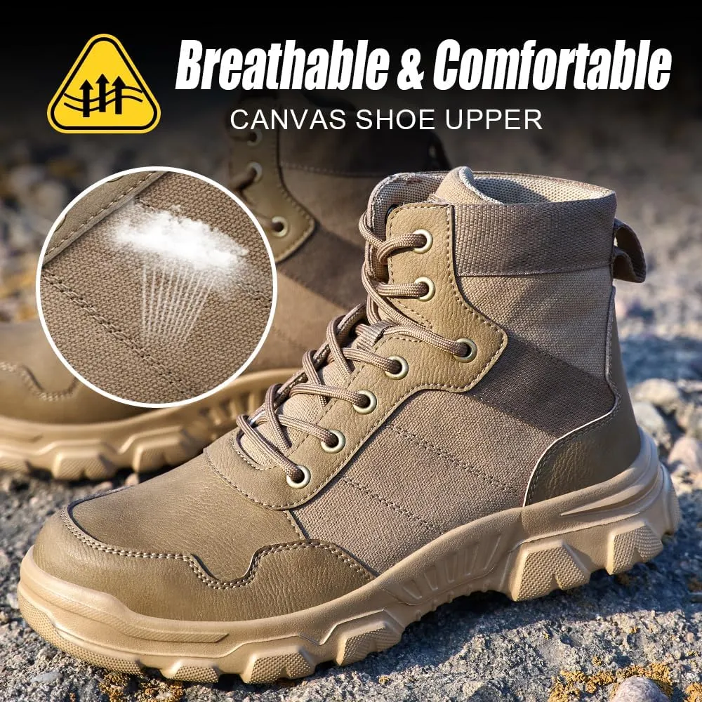 Asiman Steel Toe Boots for Men Women Indestructible Safety Work Shoes Breathable Lightweight High Top Steel Toe Safety Shoes Slip Resistant Construction Work Boots