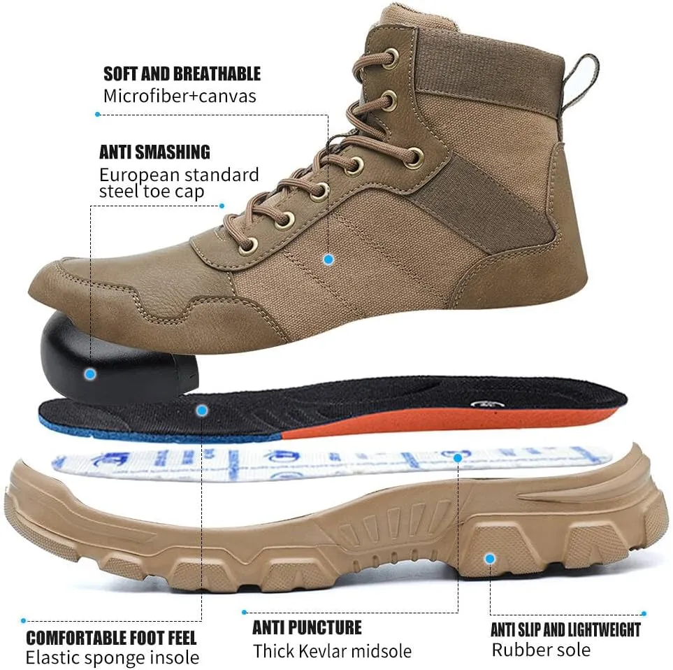 Asiman Steel Toe Boots for Men Women Indestructible Safety Work Shoes Breathable Lightweight High Top Steel Toe Safety Shoes Slip Resistant Construction Work Boots