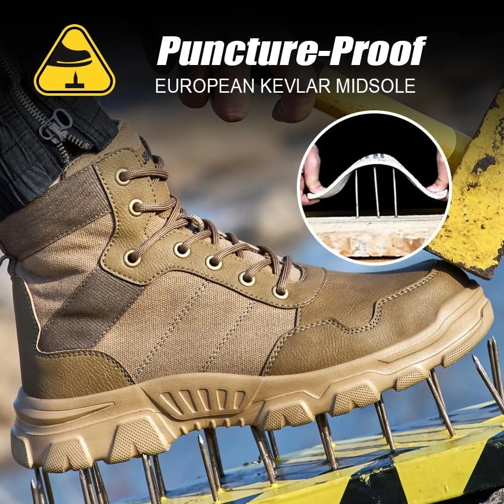 Asiman Steel Toe Boots for Men Women Indestructible Safety Work Shoes Breathable Lightweight High Top Steel Toe Safety Shoes Slip Resistant Construction Work Boots