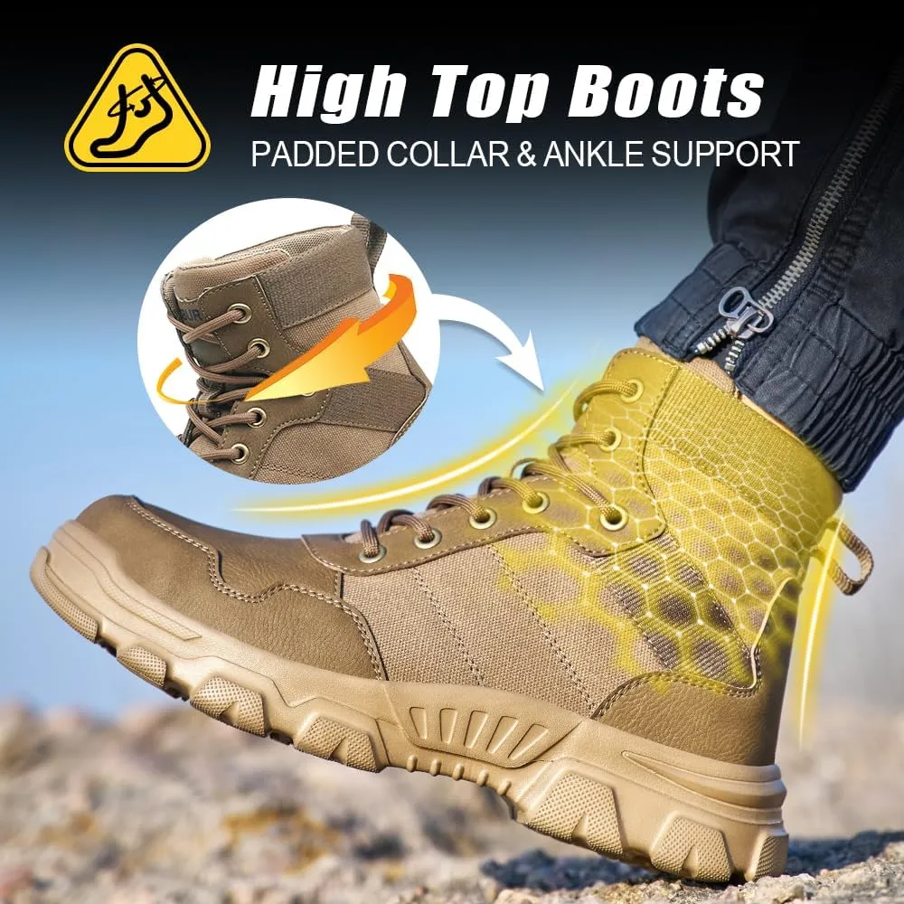Asiman Steel Toe Boots for Men Women Indestructible Safety Work Shoes Breathable Lightweight High Top Steel Toe Safety Shoes Slip Resistant Construction Work Boots