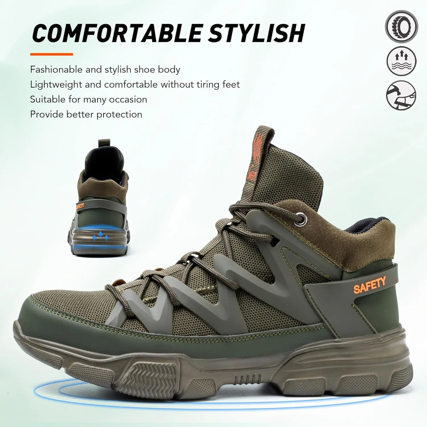 Asiman Steel Toe Shoes for Men Women Indestructible Lightweight Comfortable Safety Work Shoes Slip-Resistant Composite Toe Construction Boots