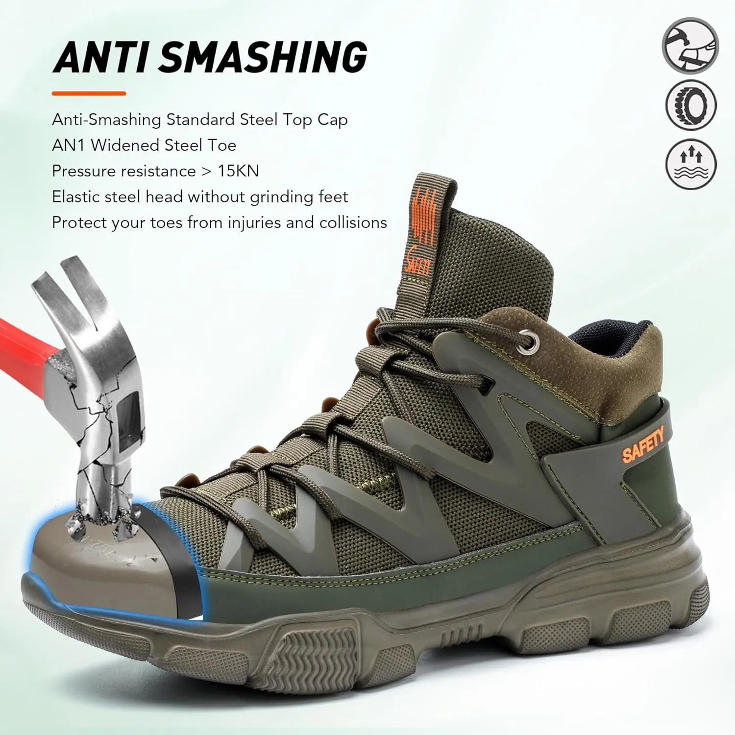 Asiman Steel Toe Shoes for Men Women Indestructible Lightweight Comfortable Safety Work Shoes Slip-Resistant Composite Toe Construction Boots
