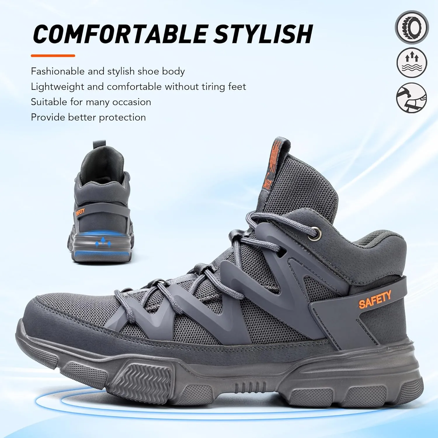 Asiman Steel Toe Shoes for Men Women Indestructible Lightweight Comfortable Safety Work Shoes Slip-Resistant Composite Toe Construction Boots