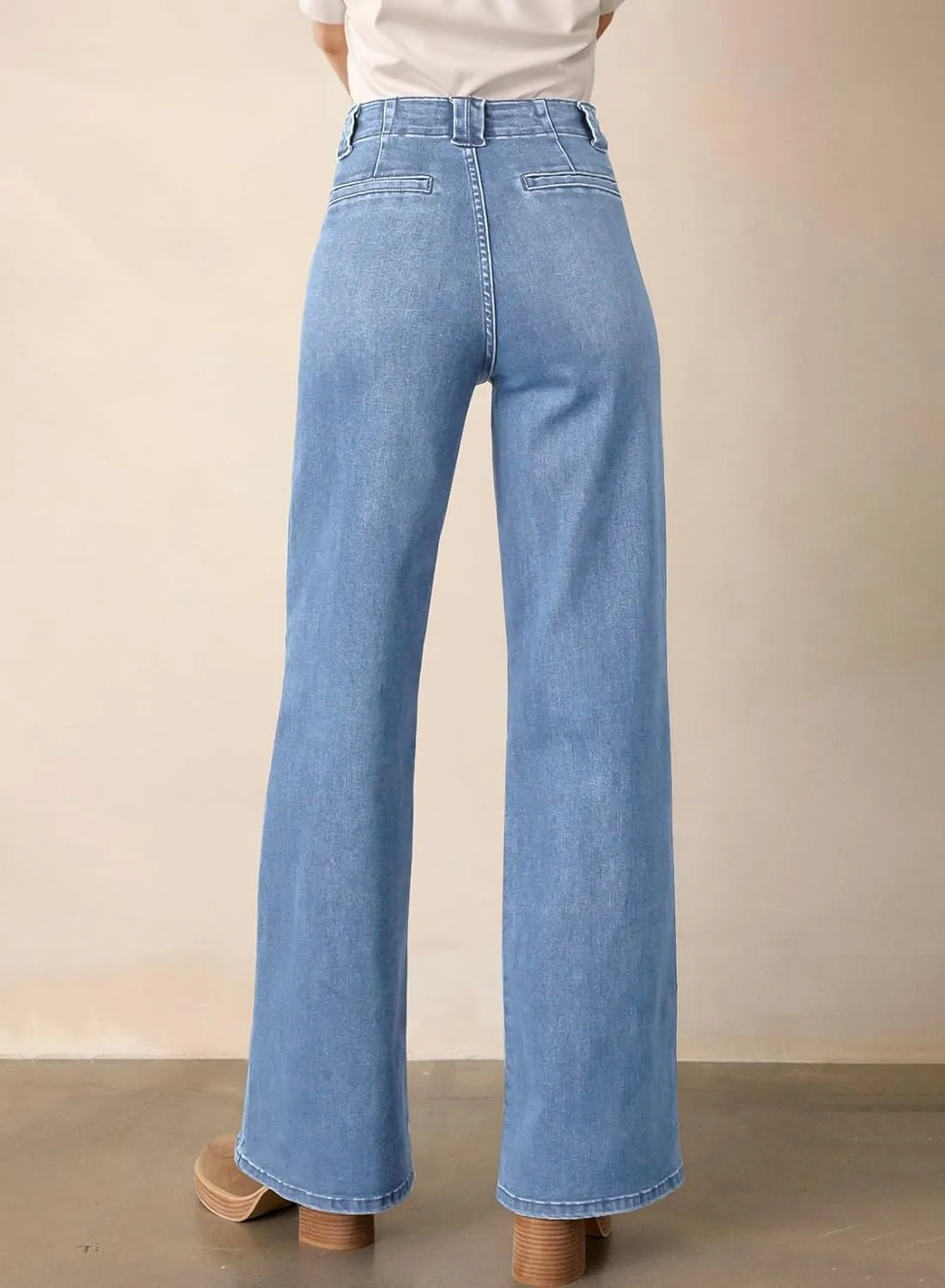 Astylish Women‘s High Waisted Straight Leg Jeans Stretchy Wide Leg Jeans Trendy Denim Pants