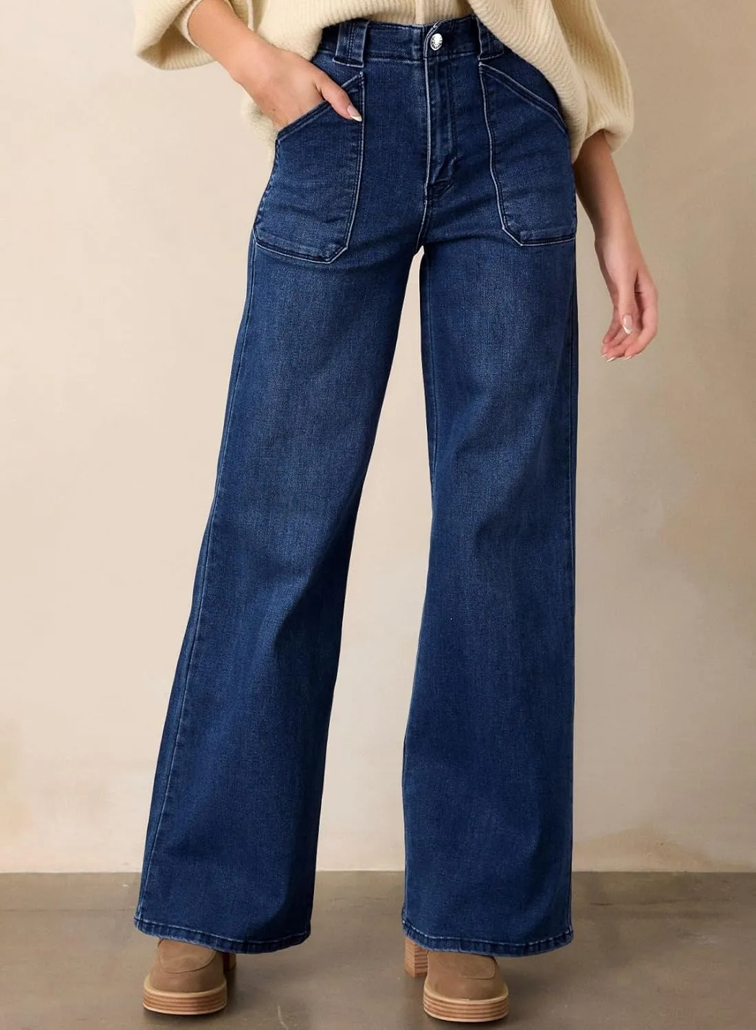 Astylish Women‘s High Waisted Straight Leg Jeans Stretchy Wide Leg Jeans Trendy Denim Pants