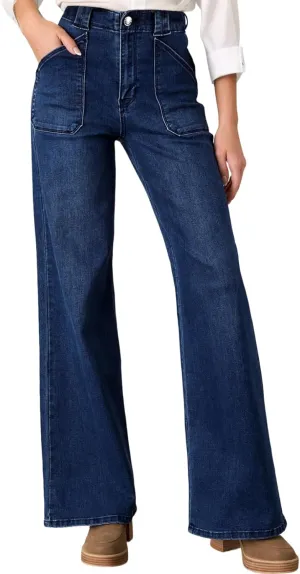 Astylish Women‘s High Waisted Straight Leg Jeans Stretchy Wide Leg Jeans Trendy Denim Pants