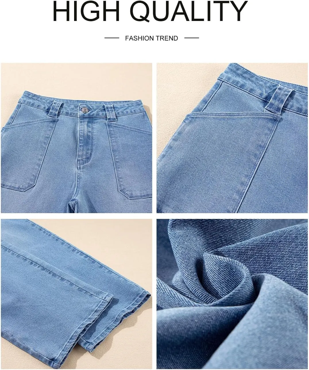 Astylish Women‘s High Waisted Straight Leg Jeans Stretchy Wide Leg Jeans Trendy Denim Pants