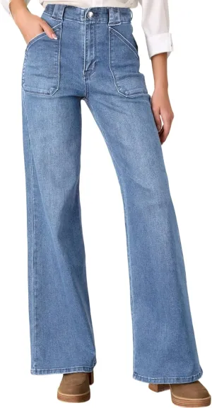Astylish Women‘s High Waisted Straight Leg Jeans Stretchy Wide Leg Jeans Trendy Denim Pants
