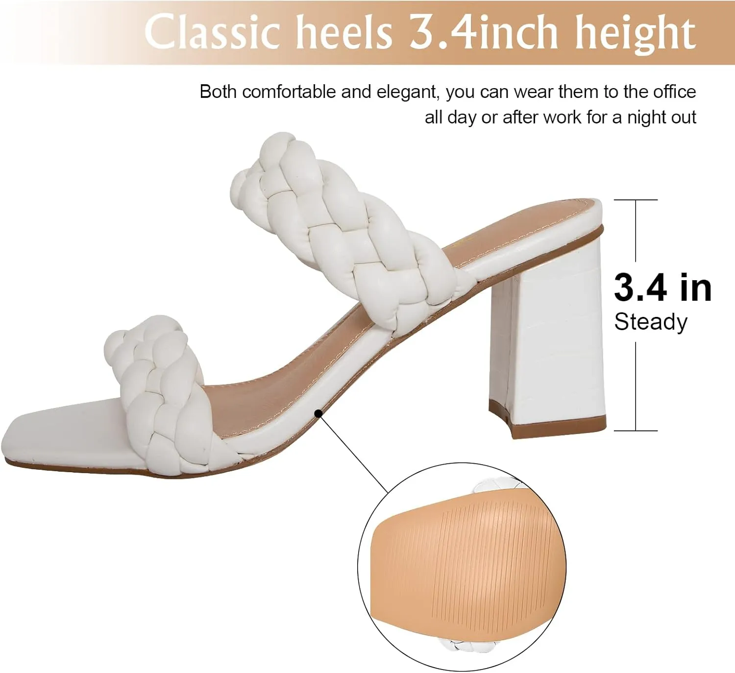 Athlefit Women's Braided Heeled Sandals Strappy Square Open Toe Heels Backless Mules Slip On Block Heels