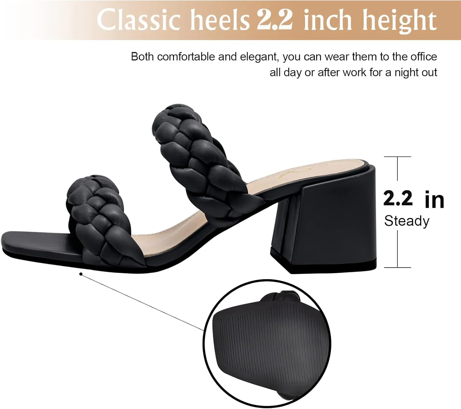 Athlefit Women's Braided Heeled Sandals Strappy Square Open Toe Heels Backless Mules Slip On Block Heels