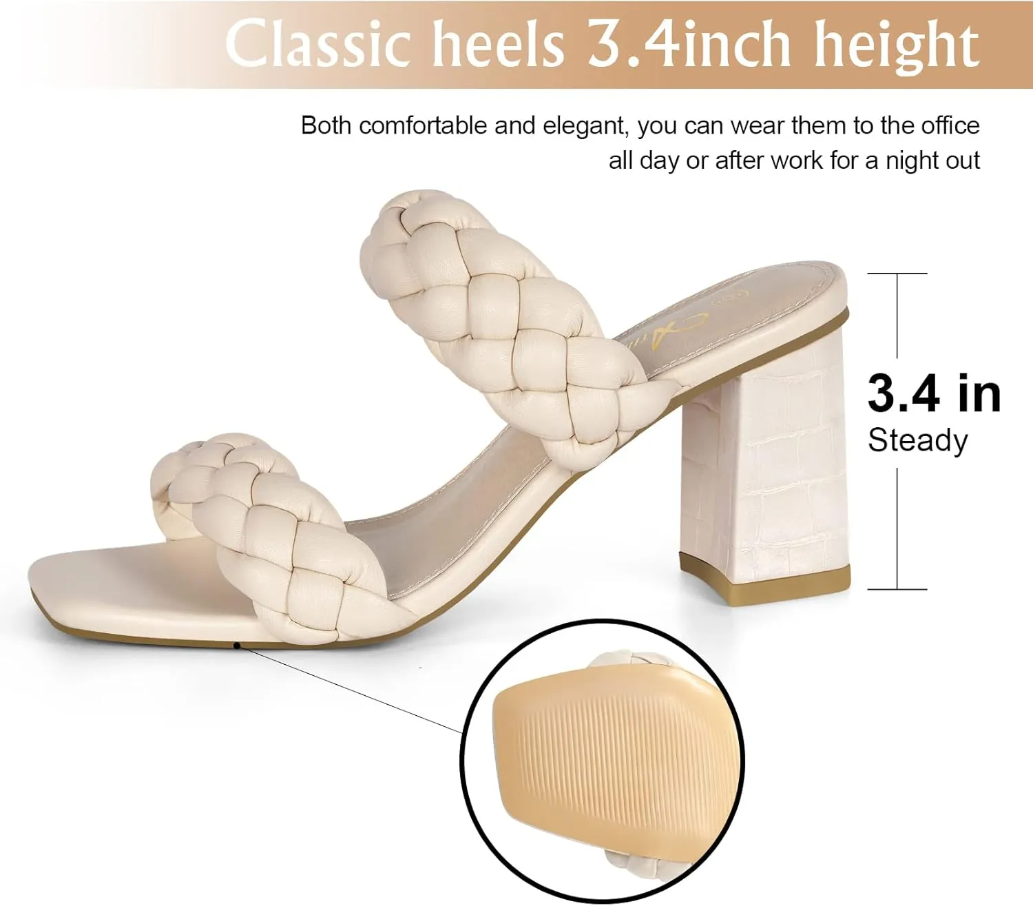 Athlefit Women's Braided Heeled Sandals Strappy Square Open Toe Heels Backless Mules Slip On Block Heels