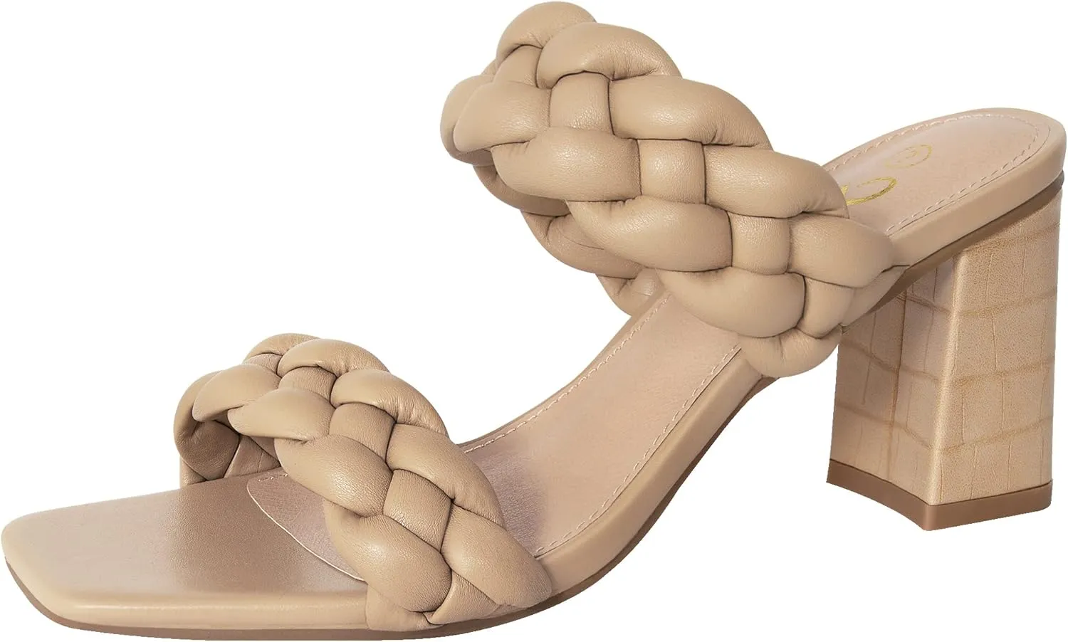 Athlefit Women's Braided Heeled Sandals Strappy Square Open Toe Heels Backless Mules Slip On Block Heels