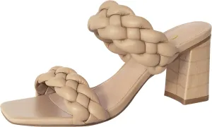 Athlefit Women's Braided Heeled Sandals Strappy Square Open Toe Heels Backless Mules Slip On Block Heels