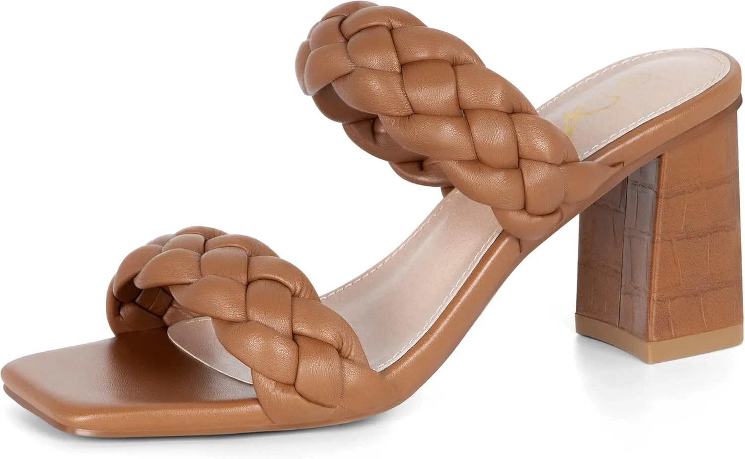 Athlefit Women's Braided Heeled Sandals Strappy Square Open Toe Heels Backless Mules Slip On Block Heels