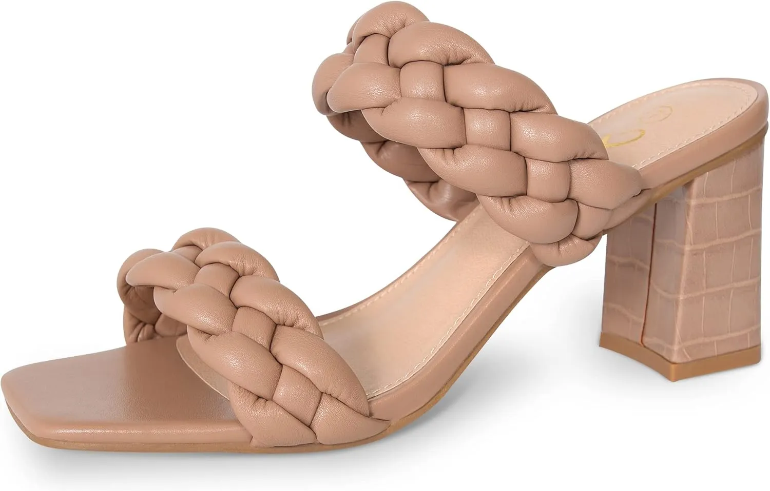Athlefit Women's Braided Heeled Sandals Strappy Square Open Toe Heels Backless Mules Slip On Block Heels