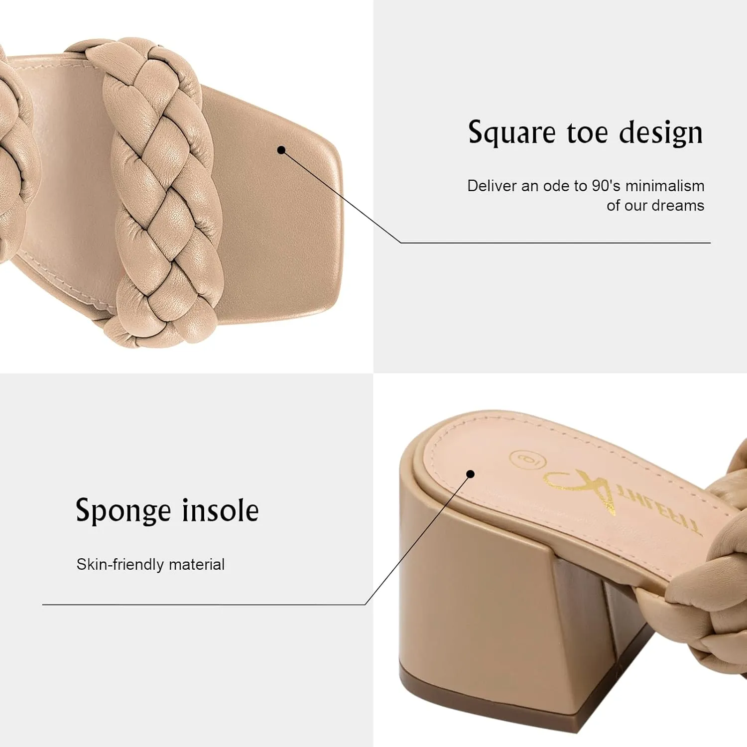 Athlefit Women's Braided Heeled Sandals Strappy Square Open Toe Heels Backless Mules Slip On Block Heels