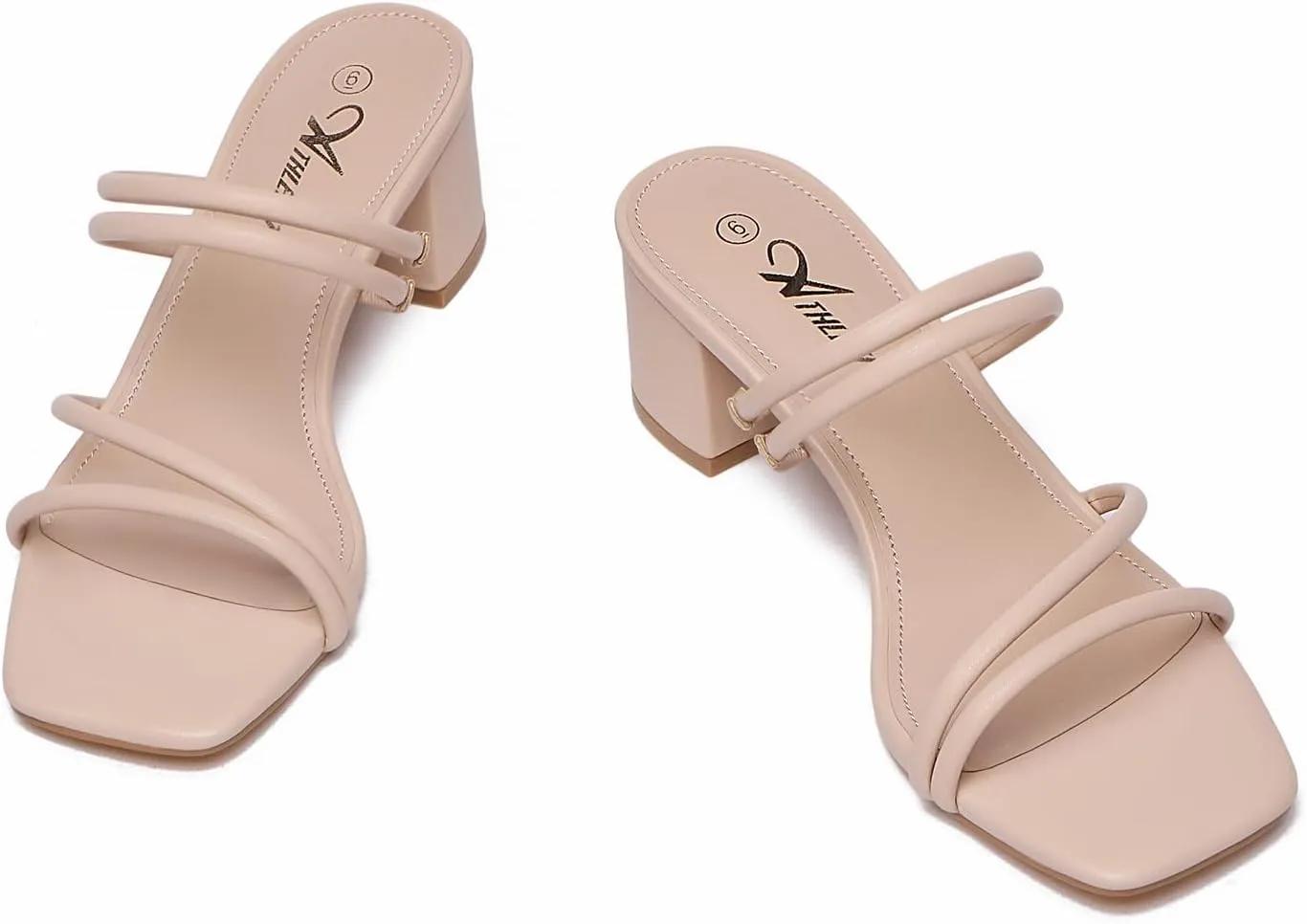 Athlefit Women's Strappy Block Chunky Heels Fashion Square Open Toe Slip On Heeled Sandals