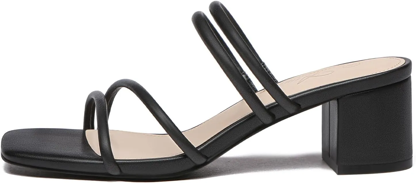 Athlefit Women's Strappy Block Chunky Heels Fashion Square Open Toe Slip On Heeled Sandals