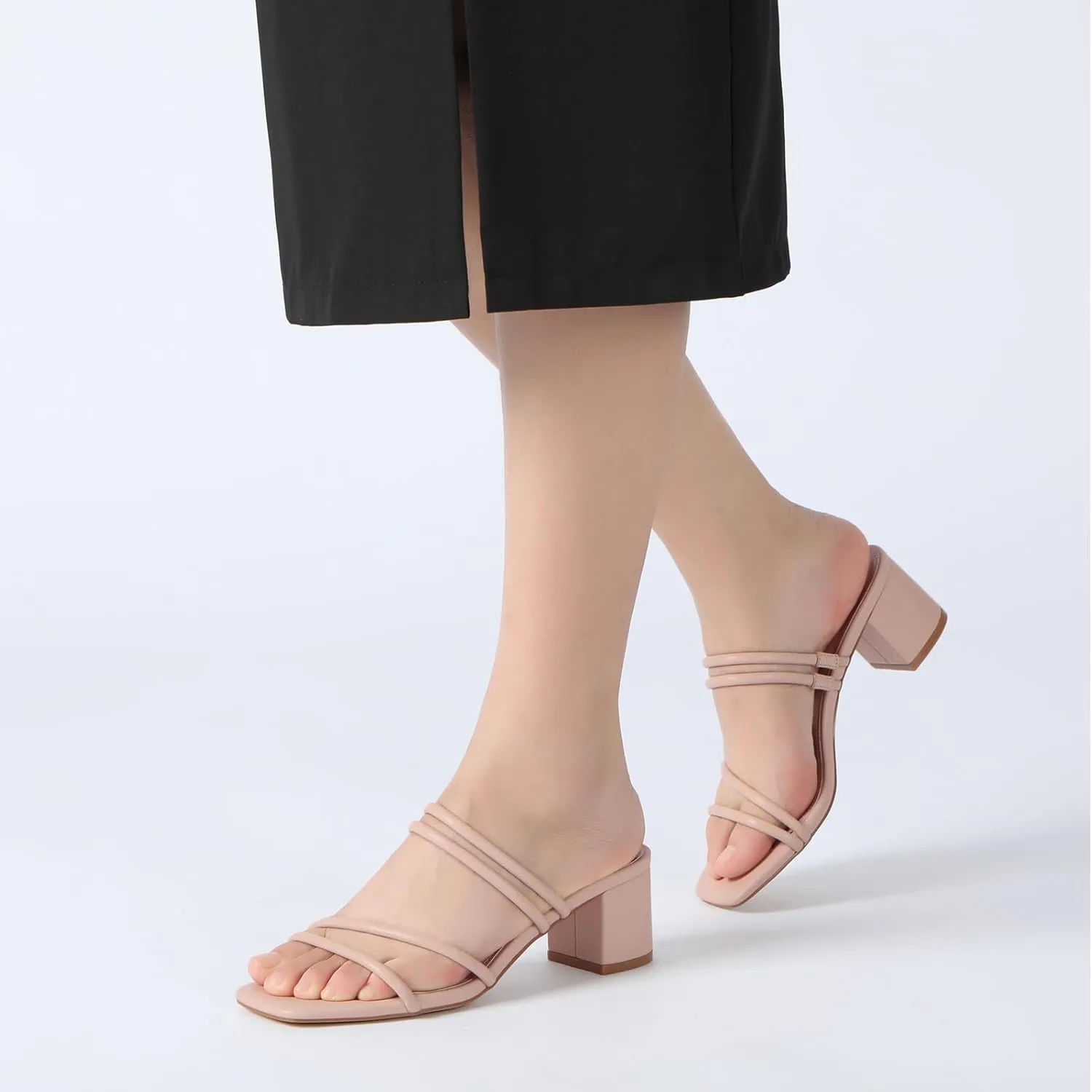 Athlefit Women's Strappy Block Chunky Heels Fashion Square Open Toe Slip On Heeled Sandals