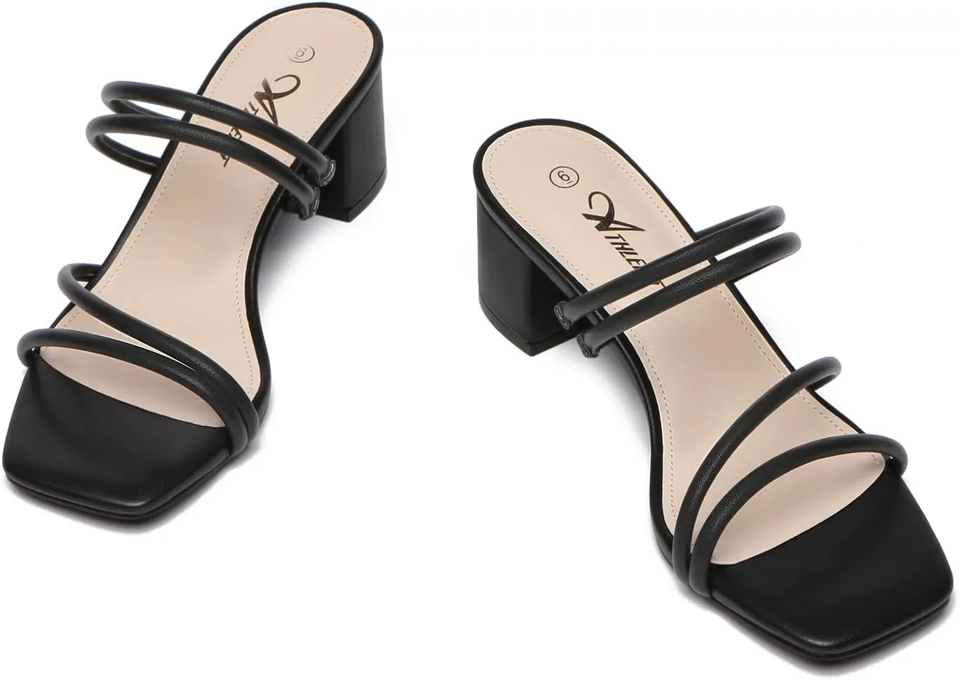 Athlefit Women's Strappy Block Chunky Heels Fashion Square Open Toe Slip On Heeled Sandals