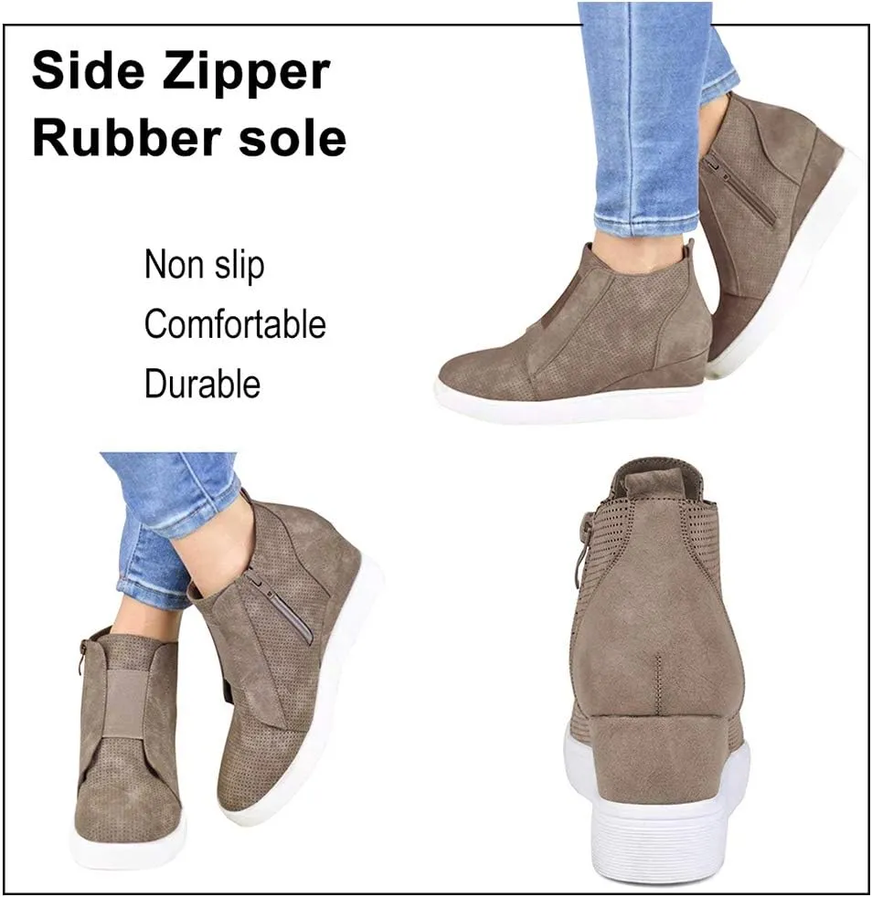 Athlefit Women's Wedge Sneakers Hidden Heel Platform Wedge Booties Hidden Wedgie Sneakers