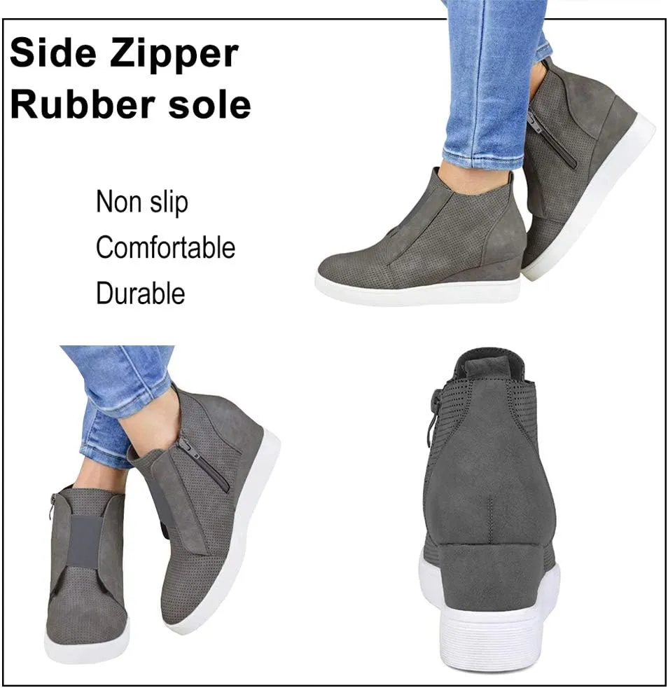 Athlefit Women's Wedge Sneakers Hidden Heel Platform Wedge Booties Hidden Wedgie Sneakers