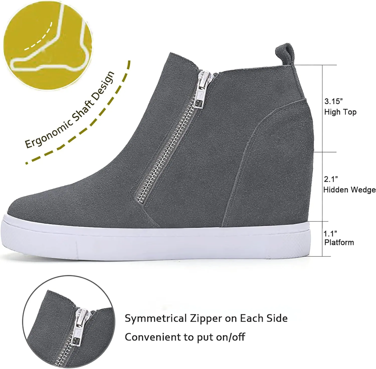Athlefit Women's Wedge Sneakers Hidden Heel Platform Wedge Booties Hidden Wedgie Sneakers