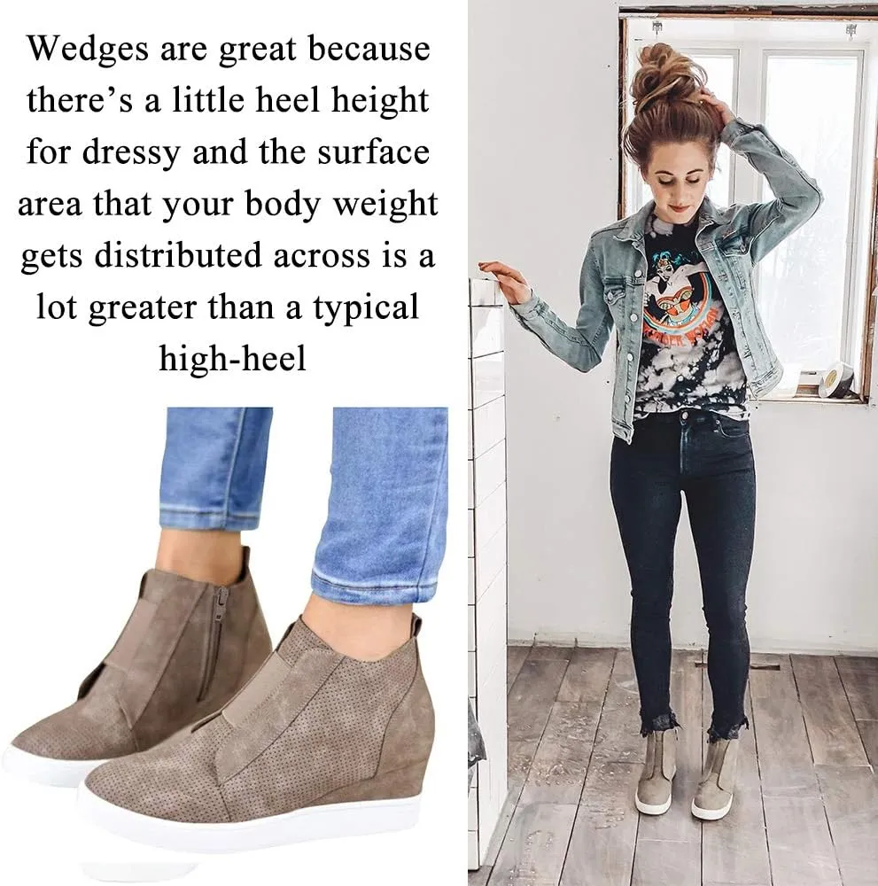 Athlefit Women's Wedge Sneakers Hidden Heel Platform Wedge Booties Hidden Wedgie Sneakers