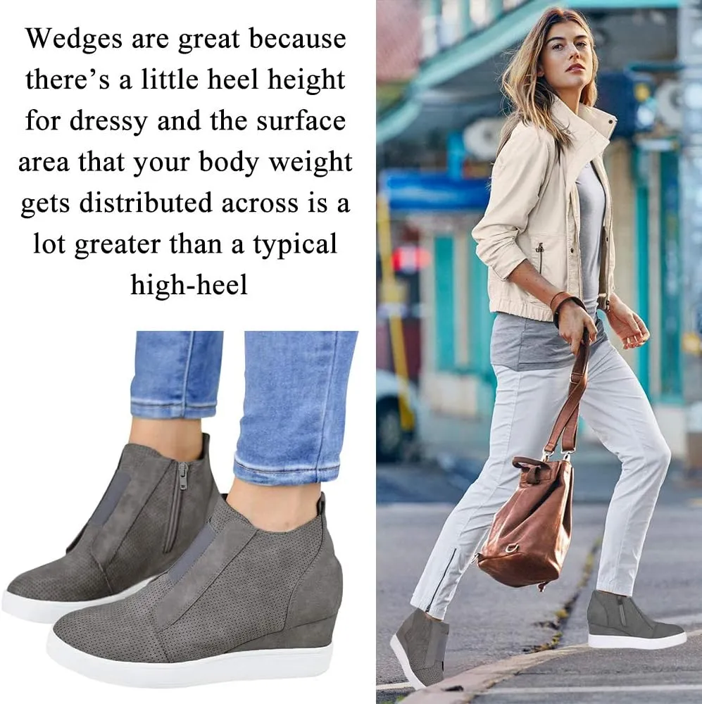 Athlefit Women's Wedge Sneakers Hidden Heel Platform Wedge Booties Hidden Wedgie Sneakers