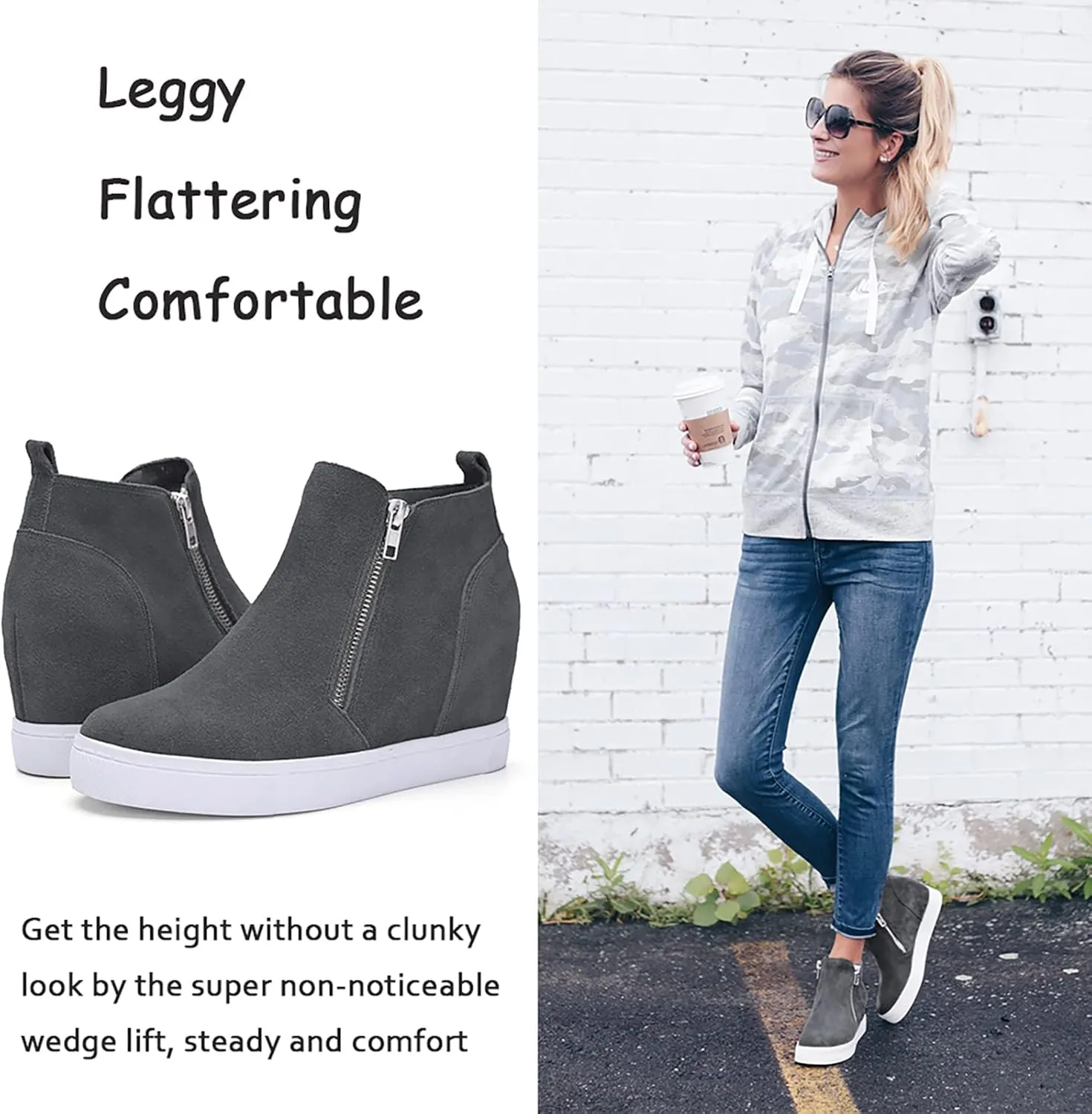 Athlefit Women's Wedge Sneakers Hidden Heel Platform Wedge Booties Hidden Wedgie Sneakers