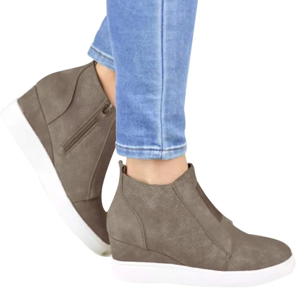 Athlefit Women's Wedge Sneakers Hidden Heel Platform Wedge Booties Hidden Wedgie Sneakers