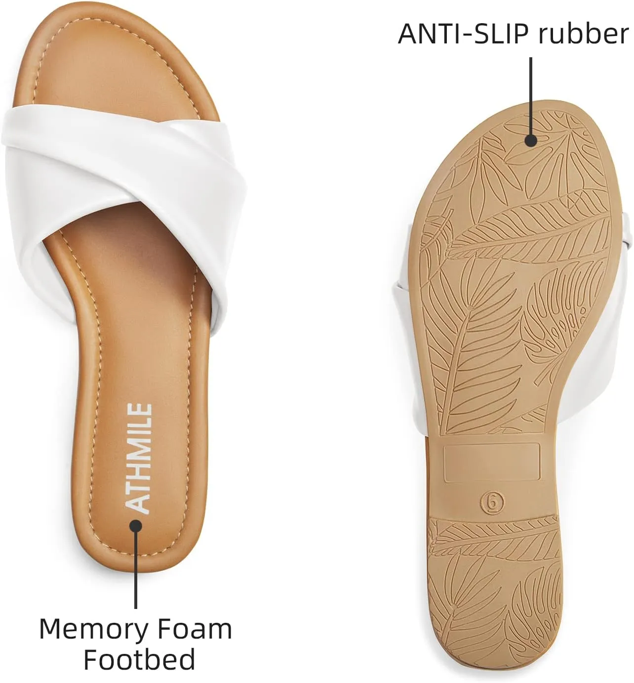 ATHMILE Sandals Women Dressy Summer Flat Comfortable Fashion Beach Cute Ladies Slides Leather Casual Dress Women's Sandals 2025 Size 6-11