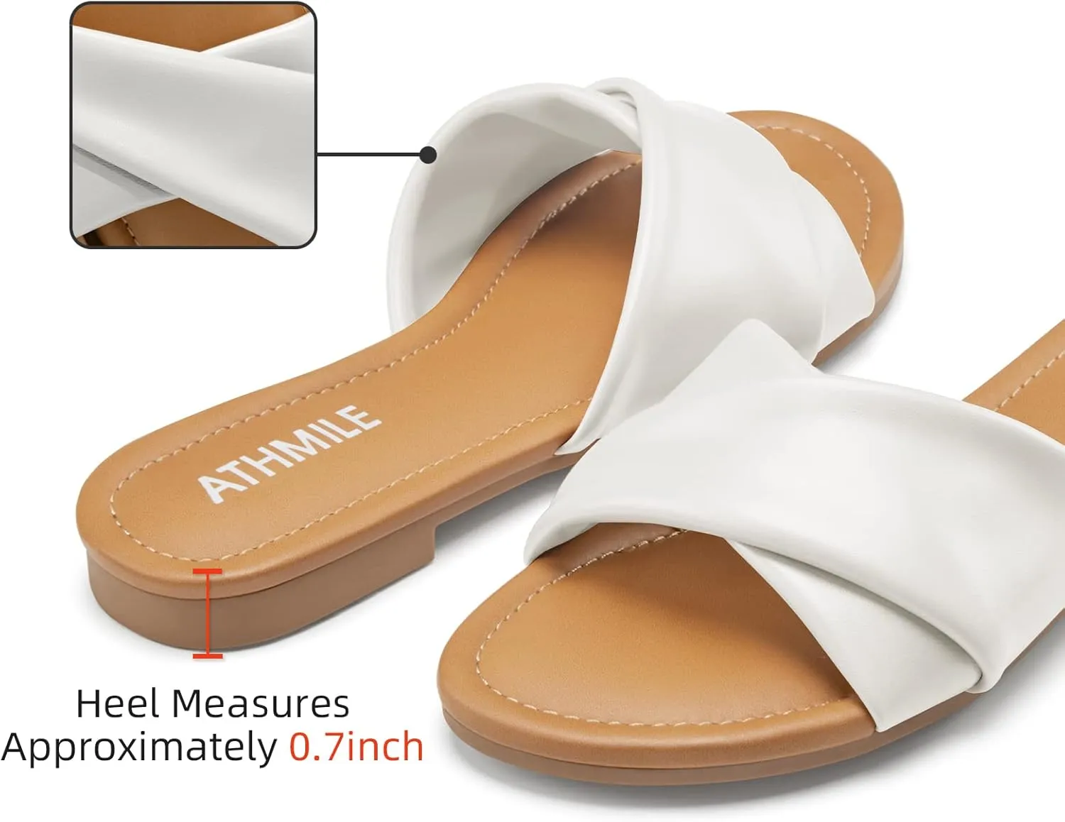 ATHMILE Sandals Women Dressy Summer Flat Comfortable Fashion Beach Cute Ladies Slides Leather Casual Dress Women's Sandals 2025 Size 6-11