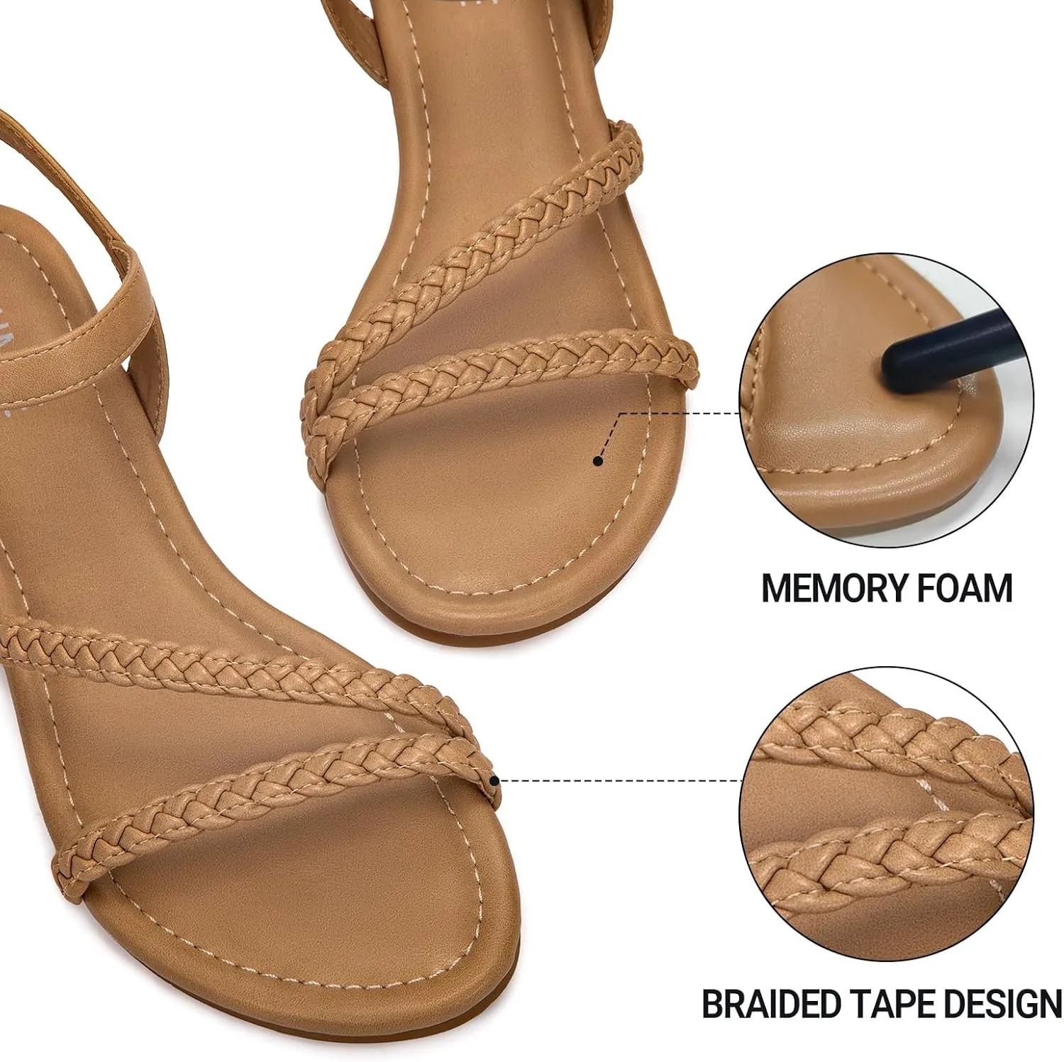 ATHMILE Womens Sandals Dressy Summer Flat Comfortable On Beach Gladiator Cute Slides Casual Braided Sandals for Women 2025 Size 5-10