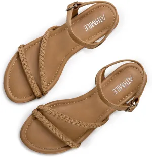 ATHMILE Womens Sandals Dressy Summer Flat Comfortable On Beach Gladiator Cute Slides Casual Braided Sandals for Women 2025 Size 5-10