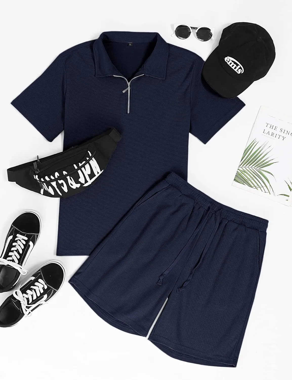 Babioboa Men's Short Sleeve Polo Shirt & Shorts set Summer Two Piece Outfits 3 Pockets zip Tracksuit Casual Athletic Sports