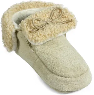 BEARPAW Baby Suede Slippers with Faux Fur Lining, Comfortable Suede Slip On for Indoor and Outdoor
