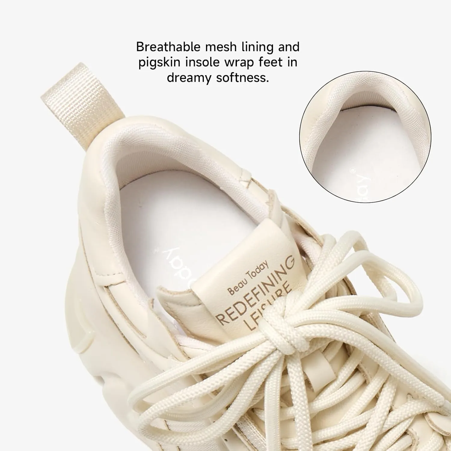 BEAU TODAY Chunky Sneakers for Women, Womens Fashion Sneakers, Leather Sneakers Women Comfortable Casual Lace-Up Chunky Platform Dad Shoes