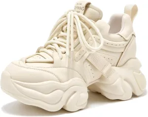 BEAU TODAY Chunky Sneakers for Women, Womens Fashion Sneakers, Leather Sneakers Women Comfortable Casual Lace-Up Chunky Platform Dad Shoes