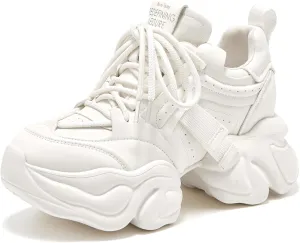 BEAU TODAY Chunky Sneakers for Women, Womens Fashion Sneakers, Leather Sneakers Women Comfortable Casual Lace-Up Chunky Platform Dad Shoes