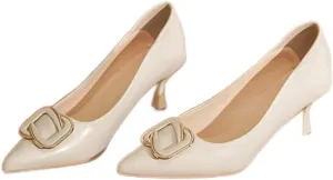 Beige Square Buckle Professional Commuter High Heels Female Pointed Single Shoes 6cm