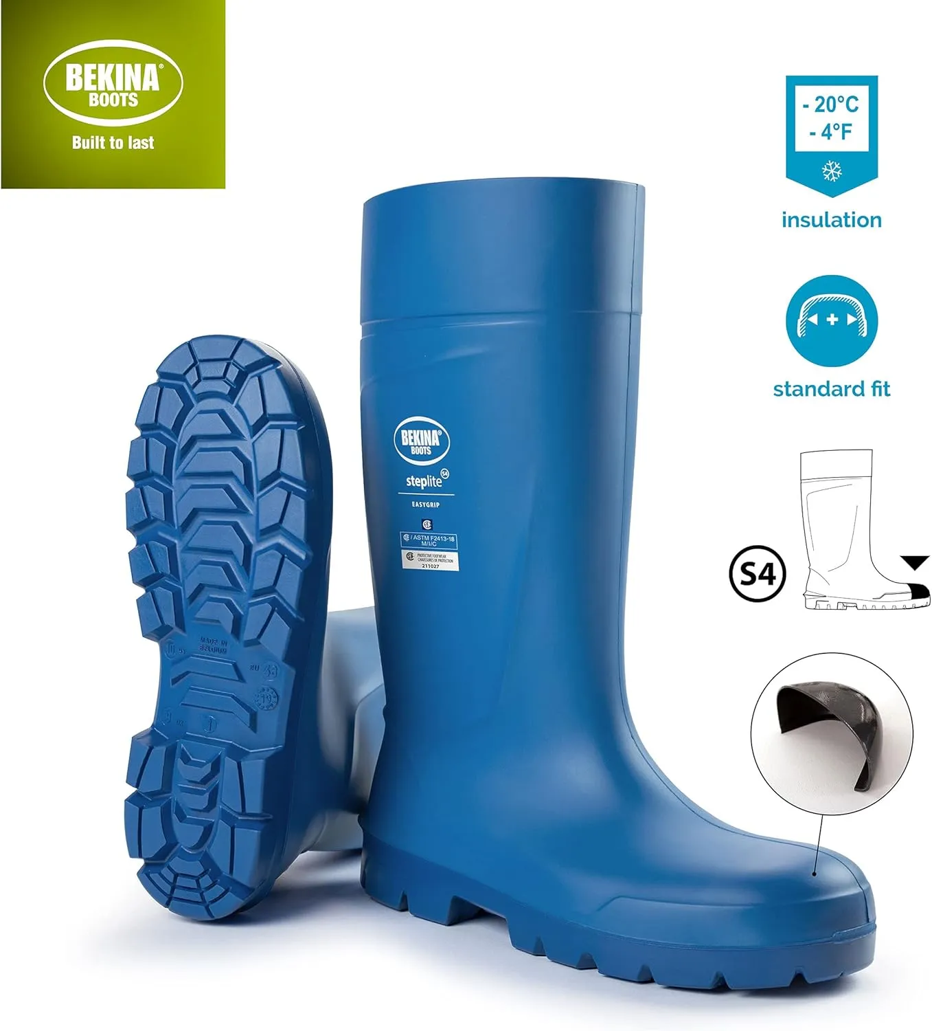 Bekina Steplite EasyGrip S4 Safety Toe Wellington Boots for Men and Women - Lightweight Waterproof SRC Certified Non Slip Steel Toe Boots for Men and Women