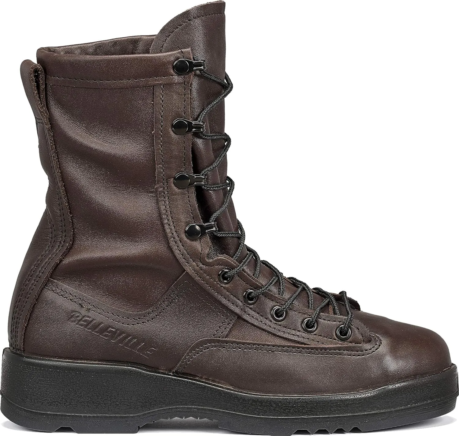 Belleville 330 ST 8 Inch Wet Weather Steel Toe Flight Combat Boots for Men - USMC Navy Aviator Brown Leather with Dri-Lex Lining and Vibram Chevron Outsole; Berry Compliant