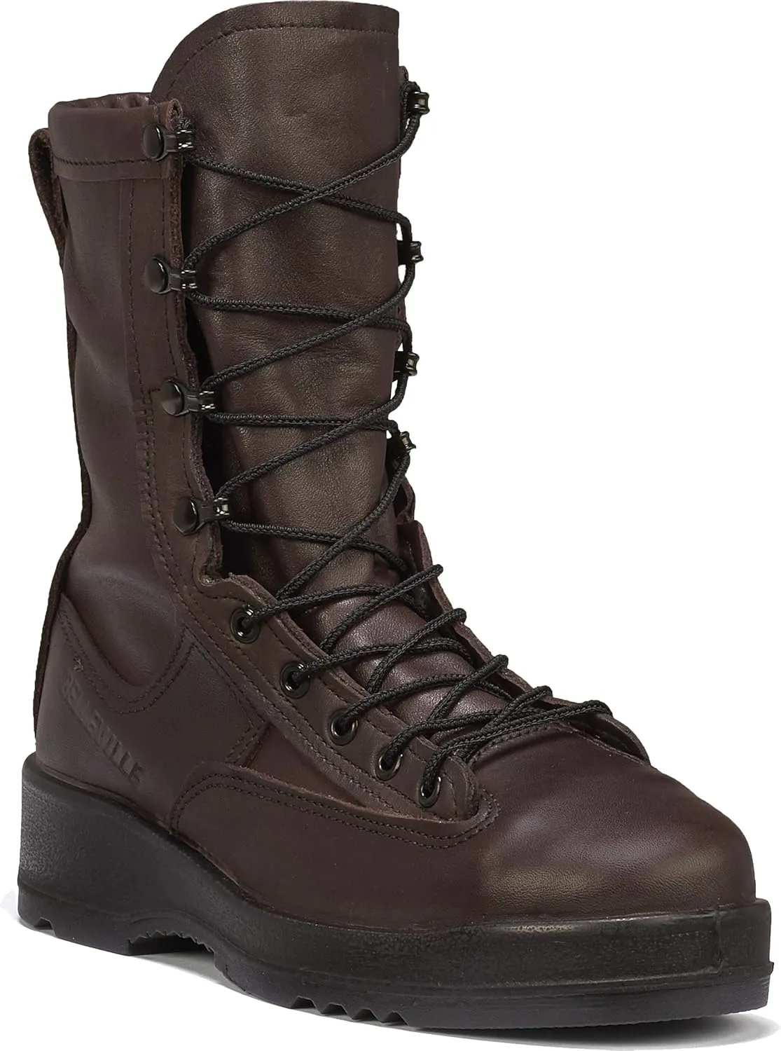 Belleville 330 ST 8 Inch Wet Weather Steel Toe Flight Combat Boots for Men - USMC Navy Aviator Brown Leather with Dri-Lex Lining and Vibram Chevron Outsole; Berry Compliant