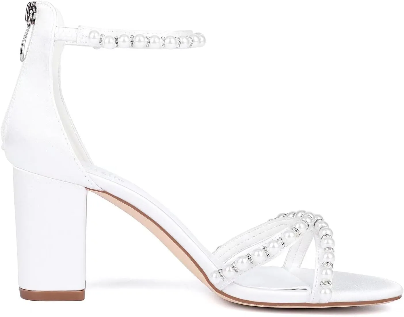Block Heel Wedding Sandals Bride Wedding Shoes Pearl Heels Bridal Shoes Open Toe Wedding Heels
