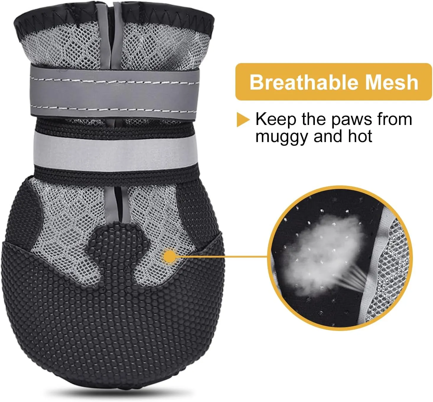 Breathable Mesh Dog Boots Nonslip Soft Rubber Sole Dog Shoes for Medium Large Dogs Paw Protectors for Summer Hot Pavement (Pack of 4)