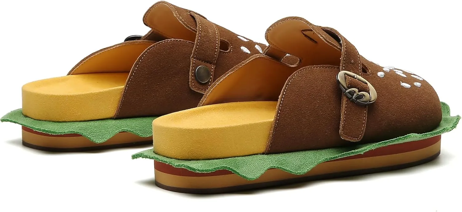 Burger Clogs for Womens Suede Leather Mules Cork Footbed Sandals Comfort Potato Shoes with Arch Support Clogs