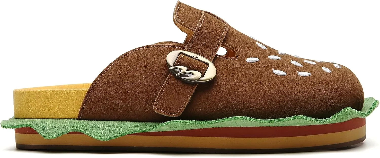 Burger Clogs for Womens Suede Leather Mules Cork Footbed Sandals Comfort Potato Shoes with Arch Support Clogs