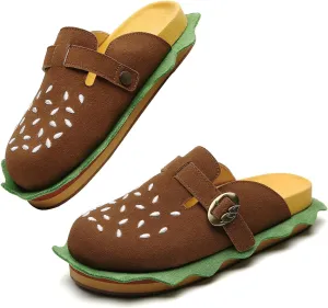 Burger Clogs for Womens Suede Leather Mules Cork Footbed Sandals Comfort Potato Shoes with Arch Support Clogs